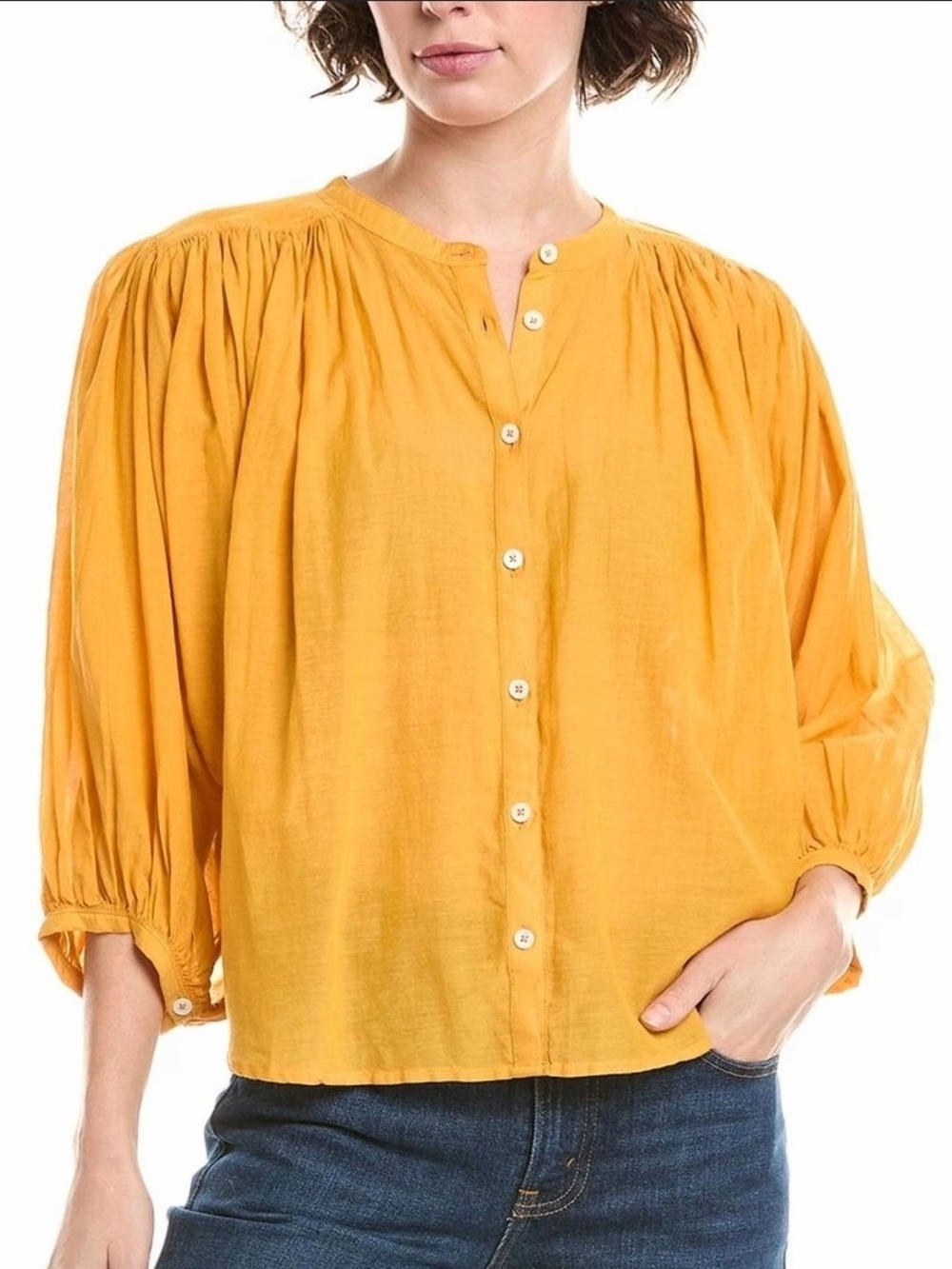 Yellow Button-Front Women's Blouse